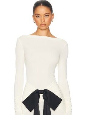 Helsa Matte Jersey Long Sleeve Top Swiss Cream